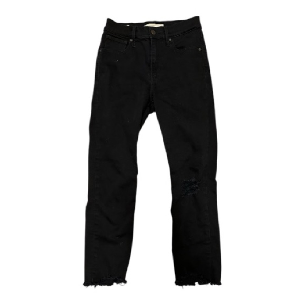 Levi's Women's Black High Rise Straight Crop Distressed Jeans